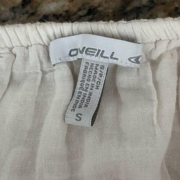 O’Neill Beige Strapless Linen Mini Dress Lace Crochet Boho Peasent Beach S - Picture 8 of 9